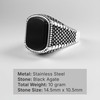 Men's Stainless Steel Ring with Black Agate Stone,Textured Band Design