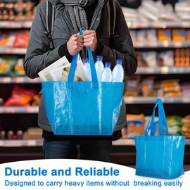 RAINFLOW Reusable Grocery Bags Set of 3 Tote Bag – Durable Blue Shopping Bags with Handles, Foldable Storage Bags for Groceries, Home Organization and Light Moving Carry Use