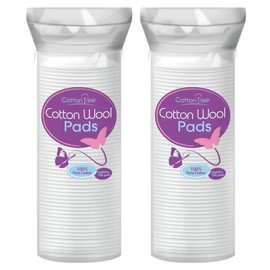 2 Pack Cotton Tree 100% Pure Cotton, Round Cotton Wool Pads, 80 Count Each (Total 160 Wool Pads)