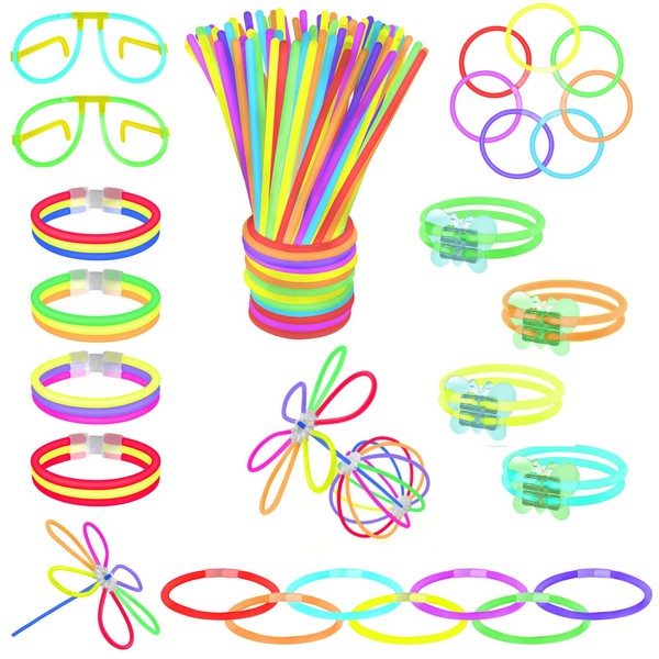 Vicloon 100 Glow Stick, Glow Party Supplies with Connectors, Kit