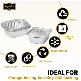 Superior Pack of 50 Aluminium Foil Containers with Lids - 0.5L Meal Prep Food Trays, Foil Trays for Baking, Roasting, Takeaway containers & Storage - Oven Safe, Leak Resistant