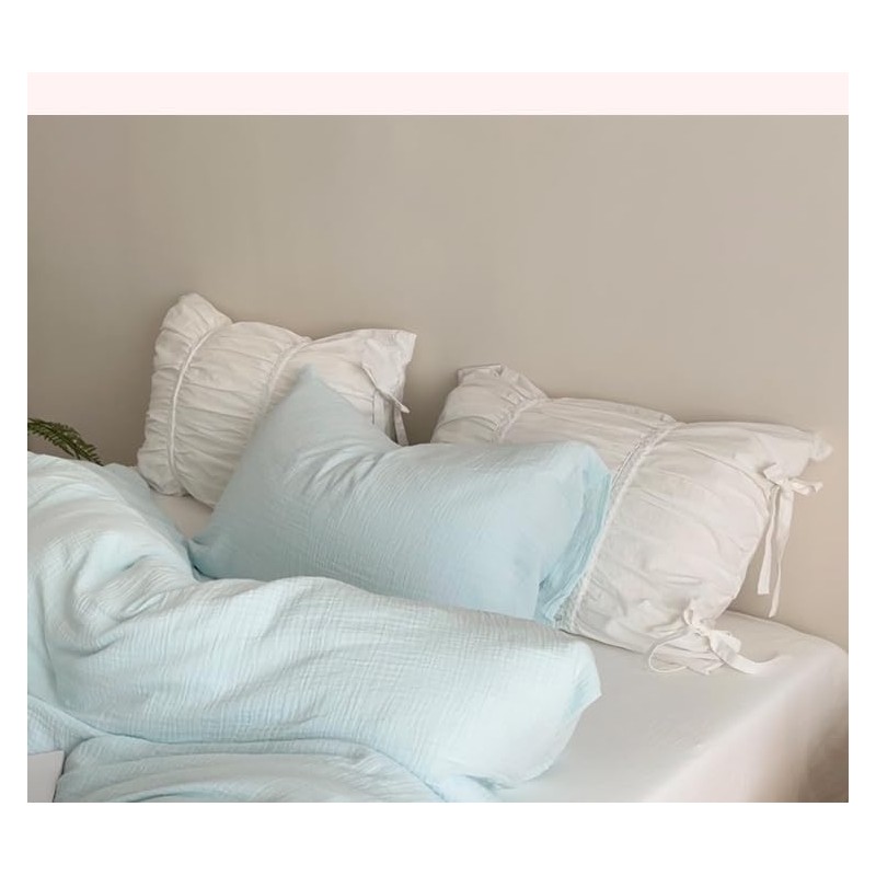Pure Cotton Pillow Cases With Bow Sham White Pinch Pleated
