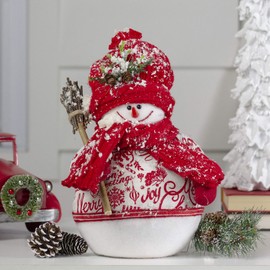 Northlight 12.25" Red and White Standing Snowman Table Top Christmas Figure with Broom