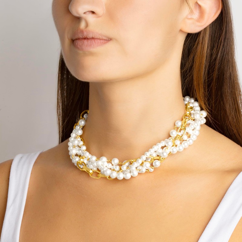 Martha Stewart Five Twisted Strand Pearl and Chain Necklace In