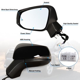 Lqito Left Driver Side Mirror Fits 2019-2025 Toyota Rav4 with Power Heated Turn Signal and Blind Spot Match Midnight Black Metallic Replace 879400R271(8 Pins)