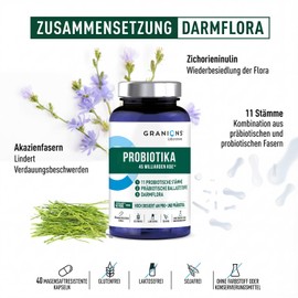 Probiotic Capsules - 45 Billion CFU - Intestinal Treatment & Intestinal Restoration - Intestinal Bacteria Probiotics for Intestinal Flora & Intimate Flora - For Irritable Bowels, Bloating & Digestion - 40-Day Treatment - GRANIONS