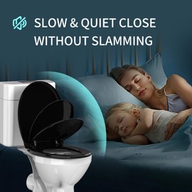 Toilet Seat Round Soft Close，Meydrdou Toilet Lid 16.5inch，Slow Close Quiet No Slam，Easy Installation & Release for Bottom Fixing Toilet，Safe PP Material Easy Clean，2 Years Support, Black
