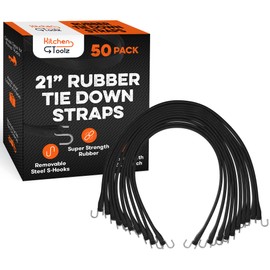 21" Inch 50 Pack Rubber Bungee Cords with Metal Hooks for Flatbed Trucks- Heavy Duty Tarp Tie Down Straps