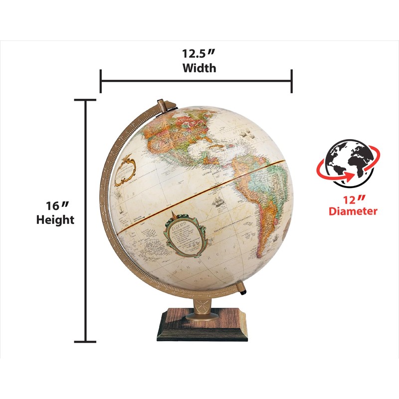 Replogle World Classic Globe, 12" Desktop World Globe For Home