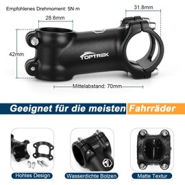 toptrek Bicycle Handlebar Stem, Handlebar Riser Bicycle 31.8 mm x 35 mm/45 mm/60 mm/70 mm, Bicycle Stem Aluminium +7°, Handlebar Stem Waterproof and Rustproof, Stem Handlebar Riser for Road Bike, MTB
