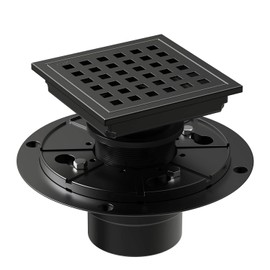 WEBANG 4 Inch Square Shower Floor Drain With Flange,Quadrato Pattern Grate Removable,Food-grade SUS 304 Stainless Steel,WATERMARK&CUPC Certified,Matte Black