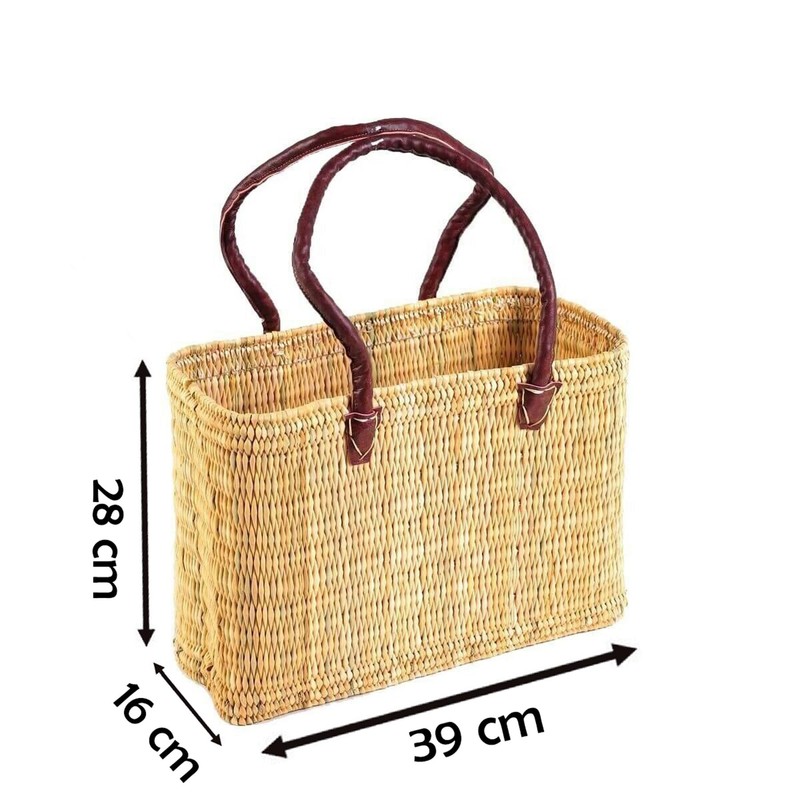 Seagrass Shopping Basket, Braided Bag with Leather Handle, Medium Size