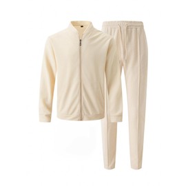 DONYKARRY Men's Tracksuits 2 Pieces Baseball Collar Sports Shir Sweatsuit Sets Lightweight Workout Top & Bottom Sets Sports Jogging Suit Set Trendy Jacket Suit Business Outfits(Apricot,L)