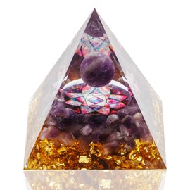 DRTMLY Orgone Crystal Pyramid, Small Orgonite Pyramid Porstive Energy Generator, Healing Crystal Pyramid for Resist Stress, Bring Good Luck and Wealth (Amethyst)