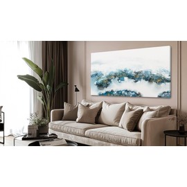 VAYIMDH Watercolor Wall Prints for Living Room Canvas Art Blue and White Wall Decor Abstract Painting for Office Home 24"x 48" Neutral Wall Art