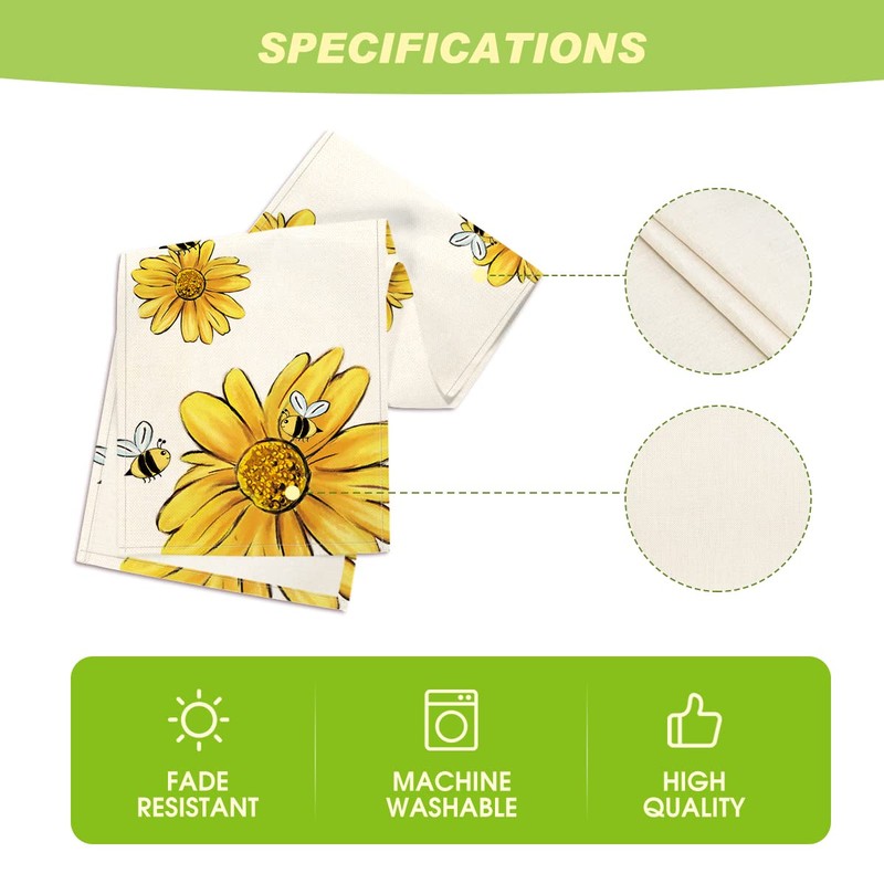 Artoid Mode Beige Bee Sunflower Table Runner, Seasonal Spring Summer