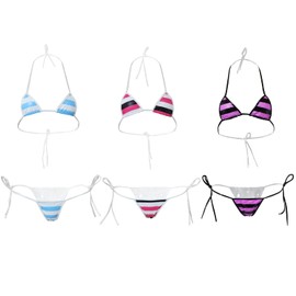 Black Omen br616 Micro Bikini, Polished, Enamel, Vinyl, Extra Small, Extreme, String Pan, C2114 - 3 Piece Set (3 Colors Available), Free size