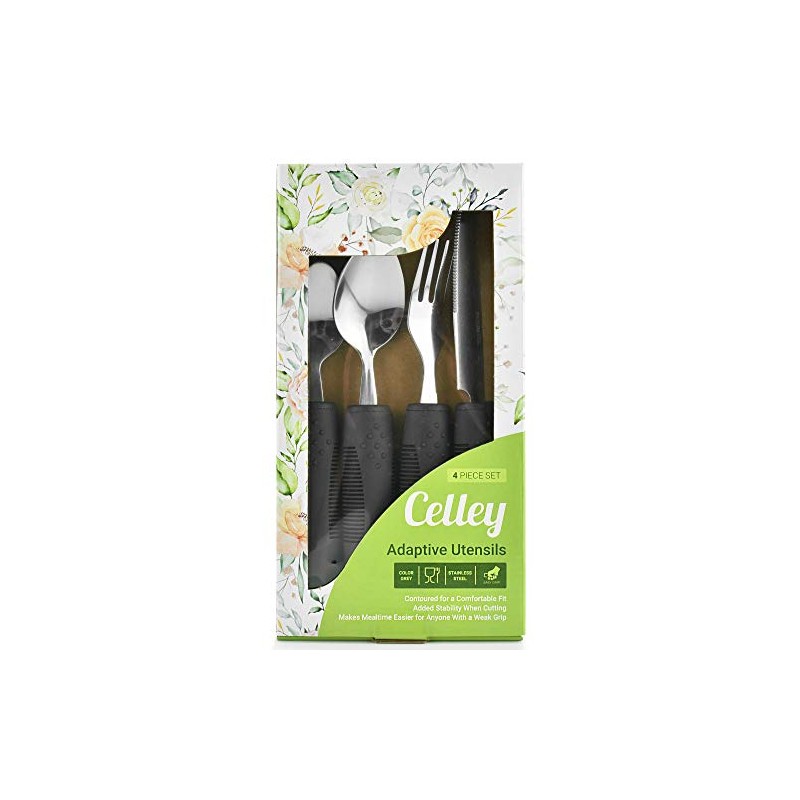 Celley Adaptive Utensils for Elderly and Handicapped, Non-Weighted, 4 Pcs