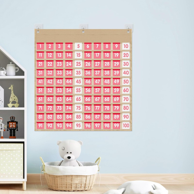 Hundreds Pocket Chart with 100 Number Cardsr, Board Double-Sided Number