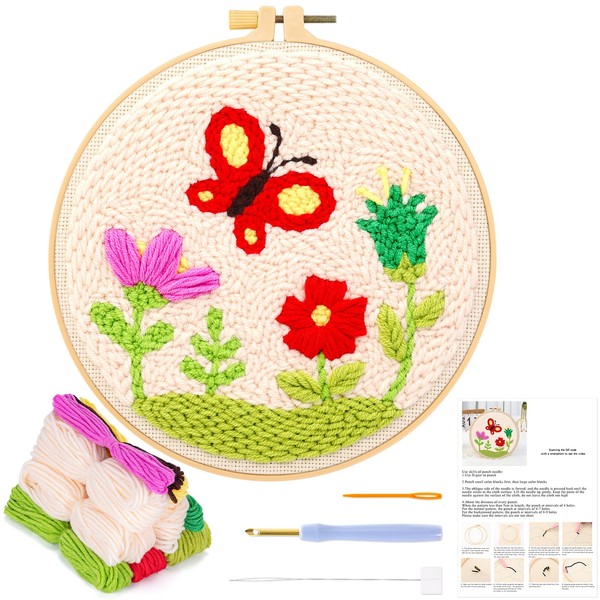 JSRQT Flower Butterfly Punch Needle Kit for Beginners, DIY Craft