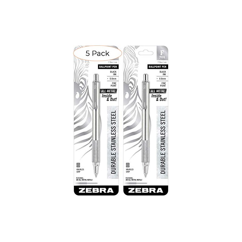 Zebra 29411 F-701 Ballpoint Stainless Steel Retractable Pen, Fine Point,