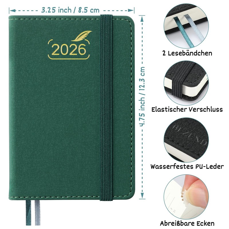 BEZEND Taschenkalender 2026 Klein A7 12 x 8 cm -