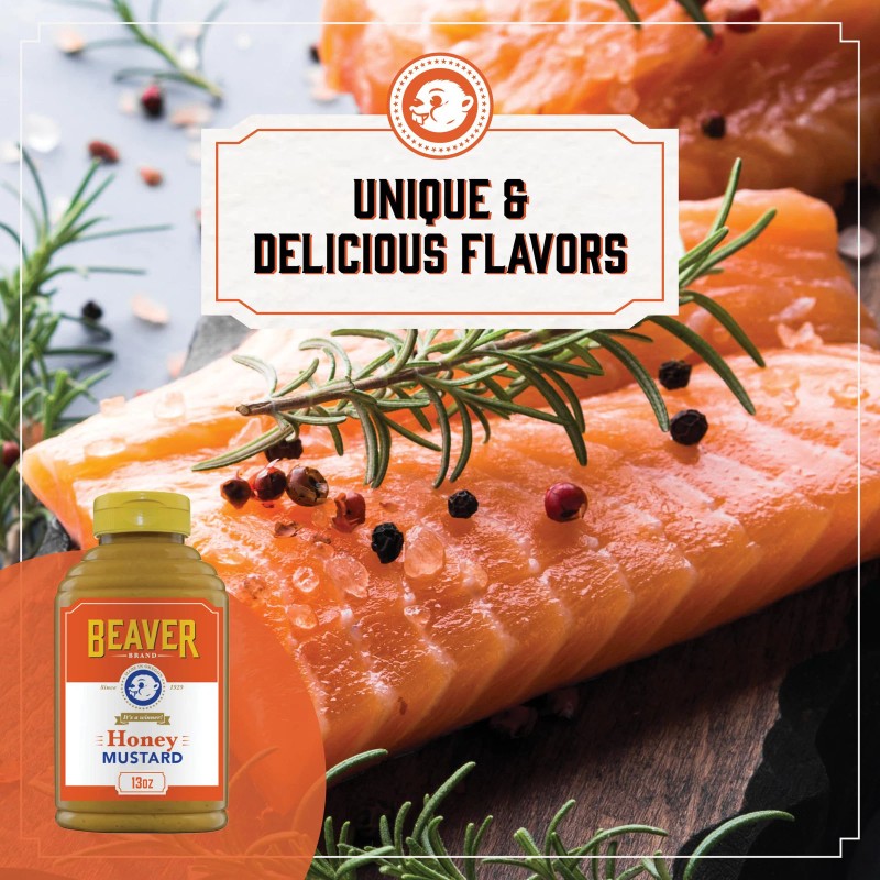 Beaver Honey Mustard 13oz Squeeze Bottle Sweet Rich Gourmet Condiment