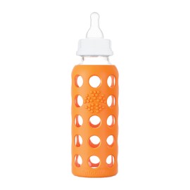 Lifefactory 9-Ounce BPA-Free Glass Baby Bottle with Protective Silicone Sleeve and Stage 2 Nipple, Papaya