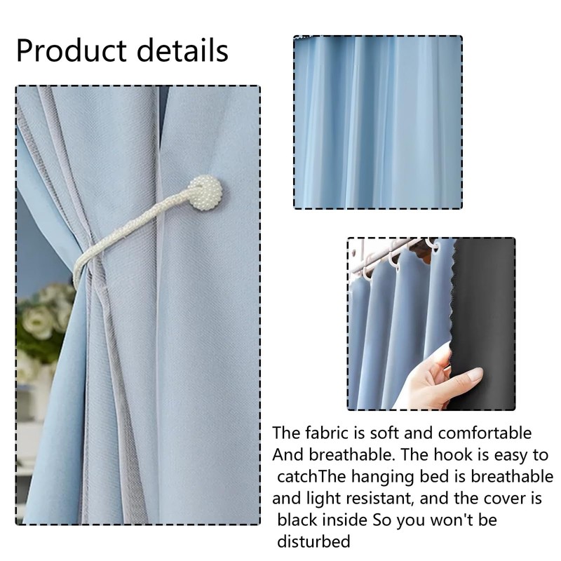 AUCOOMA Blue,1 Piece Bed Curtains Single Sleeper Strong Blackout Heavy