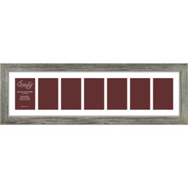Craig Frames 26030 8 by 30-Inch Gray Barnwood Picture Frame, Single White Collage Mat with 7-4 by 6-Inch Openings