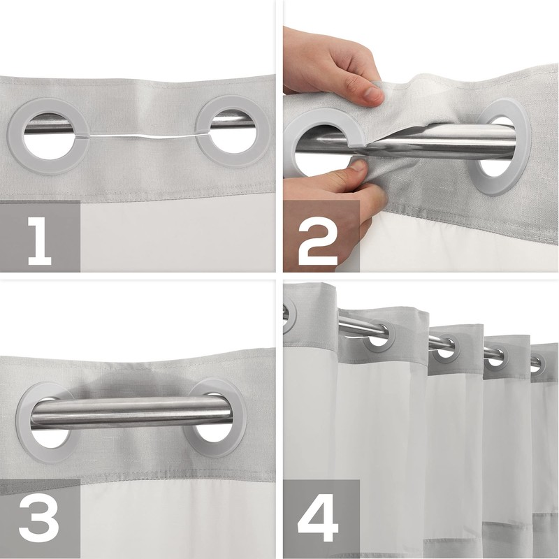 Extra Long No Hook Slub Textured Shower Curtain with Snap-in