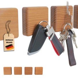 ASTREIN® | Magnetischer Schlüsselhalter | Messerhalter | Wandhalterung aus Holz | Thermo-Esche wie Nussbaum | Umzugsgeschenk | Selbstklebend (4er Set | Thermo-Esche)