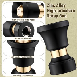 Blulu 4 Pcs Fireman Hose Nozzle 5/8" Heavy Duty High Pressure Brass Nozzle Leak Proof Adjustable Garden Water Sprayer for Car Wash, Patio Cleaning, Watering Lawn and Garden, Shower Pets