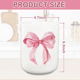 JarThenaAMCS Pink Bow Ceramic Utensil Holder Watercolor Coquette Trendy Bow Utensil Crock for Home Kitchen Countertop Storage Organizer Container