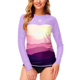 Deerose Rash Guard Womens Long Sleeve Gradient Shirts for Swimming Quick Dry SPF 50 Beach Cover Up Light Purple L
