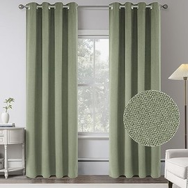 Sage Green 100% Balckout Linen Curtains for Bedroom -2 Panels 84 Inch Length Full Light Blocking Thermal Insulated Solid Grommet Window Curtain Drapes for Living Room,W 52 x L84 Inches Long