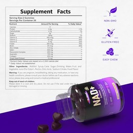 Gomitas NAD+ con resveratrol, colágeno, mezcla multivitamínica nutricional para mujeres y hombres, suplemento masticable natural con sabor a uva, 60 g