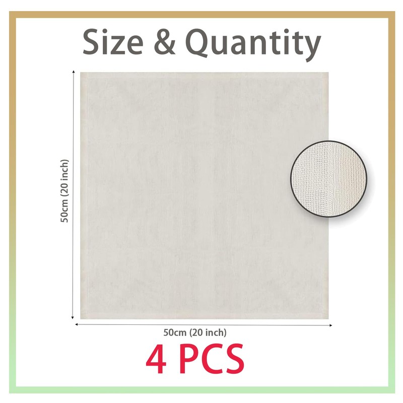 Tehttz 4Pcs 50x50cm Cheesecloth for Straining, Organic Unbleached Cotton Cheesecloth