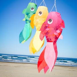 In the Breeze 5238 — 30-inch Damsel Fish Windsock 3-Pack — Multi Pack of Large and Colorful Fishsocks with Printed Designs