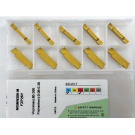 Feyzor MGMN300-M Carbide Grooving Inserts for MGEHR/L and MGIVR/L Grooving Cut-Off Tool Holder, Installed with KOLORY, CVD Yellow Coating, 10pcs