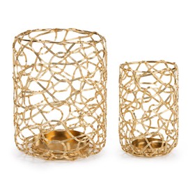 Pillar Candle Holder,Gold Candle Holder Metal Nest Lantern Set 2&3" Candles
