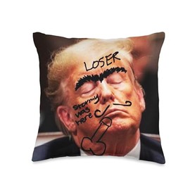 Trump sleeping in court meme with marker graffiti Throw Pillow
