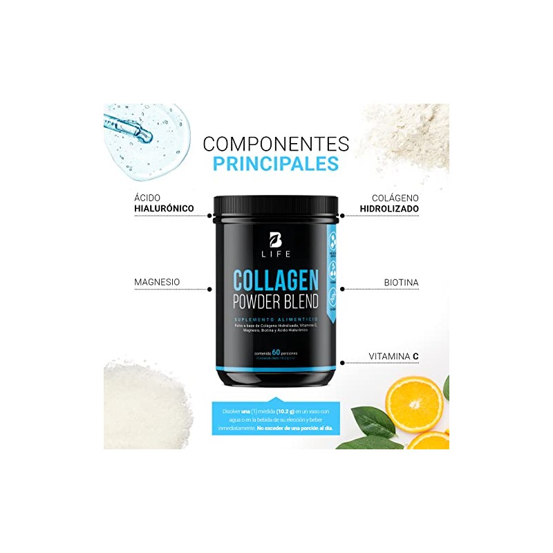 Colágeno Hidrolizado Biotina Magnesio Ácido Hialurónico Vitamina Polvo Porciones Alta