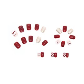 Christmas Day Short Fake Nails,YKNAWOIR Glossy Press On Nails Snowflake and Elk Pattern, Full Cover Acrylic False Nails for Women Girls - Nail Kits with Glue（24PCS）