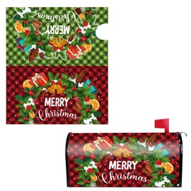 Christmas Magnetic Mailbox Cover, 21x18 Inch Standard Size Winter Xmas Mailbox Cover Waterproof Merry Christmas Post Letter Box Wrap Cover for Outdoor Yard Garden Mailbox Decoration (Style 2)