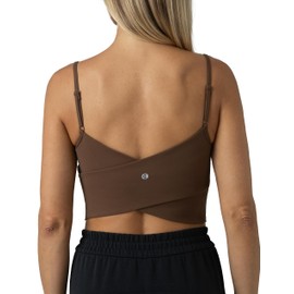 Colorfulkoala Women's Dreamlux Crop Tank Tops with Built in Bra Adjustable Spaghetti Strap Padded Sleeveless Workout Yoga Camisole(M, Cocoa)