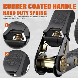 Haccoplanet Ratchet Tie Down Straps, 2340lb Break Strength, 4pc 1inch x 16FT Ratchet Strap Set with Padded Handles & Coated S Hook W/Safety Clip, Cargo Strap Tie-Down for Motorcycle, Truck (Blue)