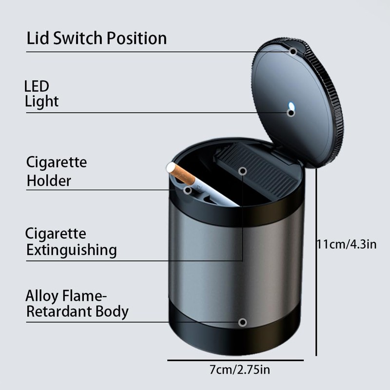 Tmengdao Car Ashtray with Lid,Smokeless Ashtray for Cup Holder Smell