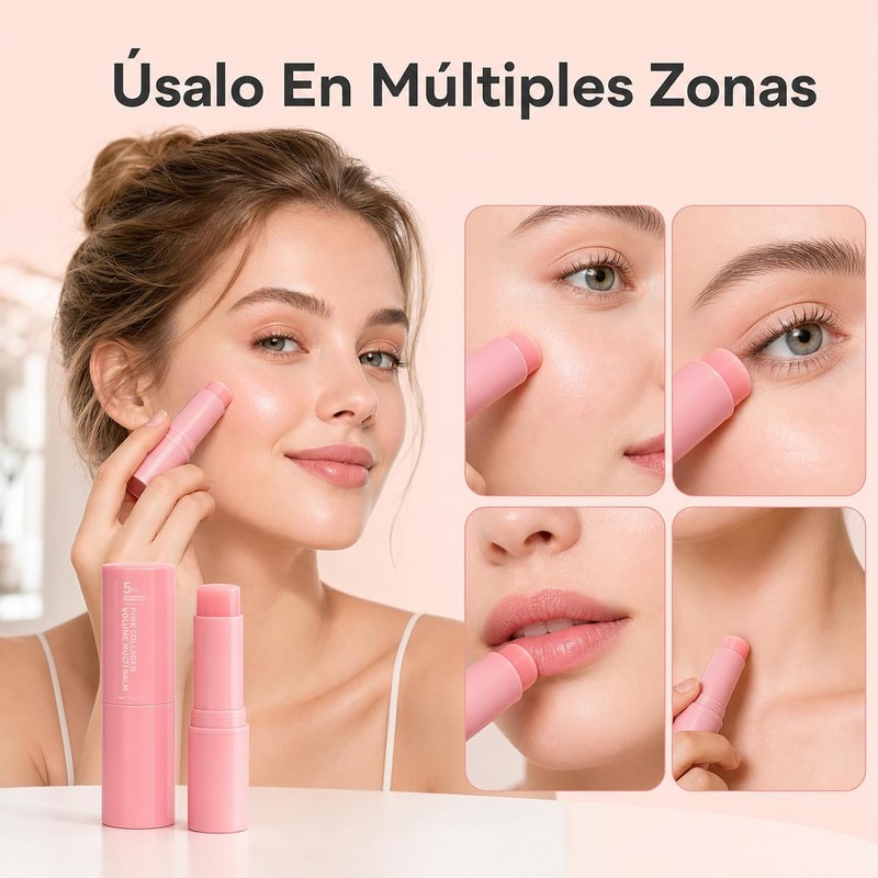 2Pzs Pink Collagen Volume Multi Balm Stick,Barra Hidratante Con Colágeno