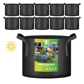 iPower 5-Gallon 10-Pack Plant Grow Bags Nonwoven Fabric Pots Aeration Container with Strap Handles for Garden and Planting, 5 Gallon, Black